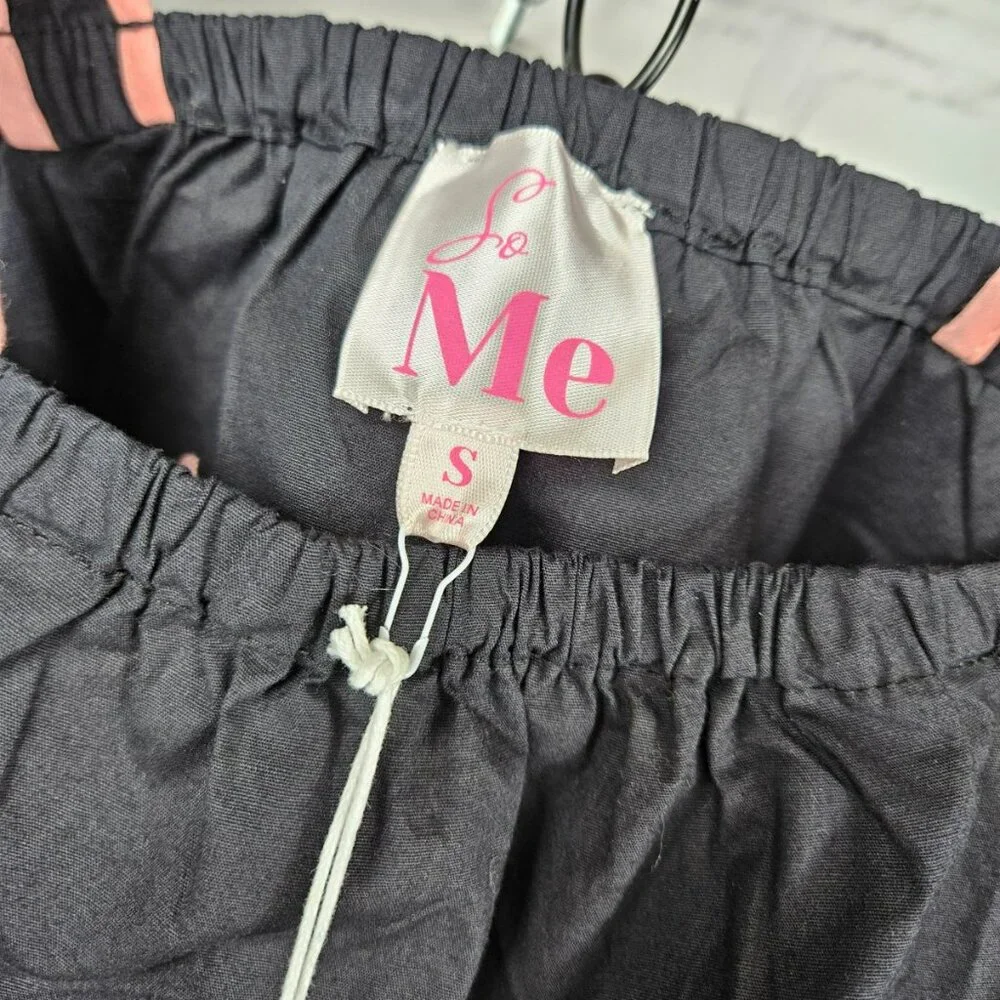 So Me Floral Embroidered Black Crop Top Shorts Set Womens S Summer Vacation NWT - Picture 2 of 13